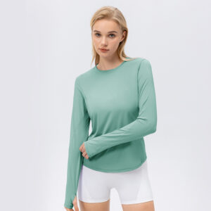 Women's UPF 50+ Ice-Silk Long-Sleeve Workout Top, Lightweight Breathable Yoga Running Shirt, Loose Fit China-Made Activewear